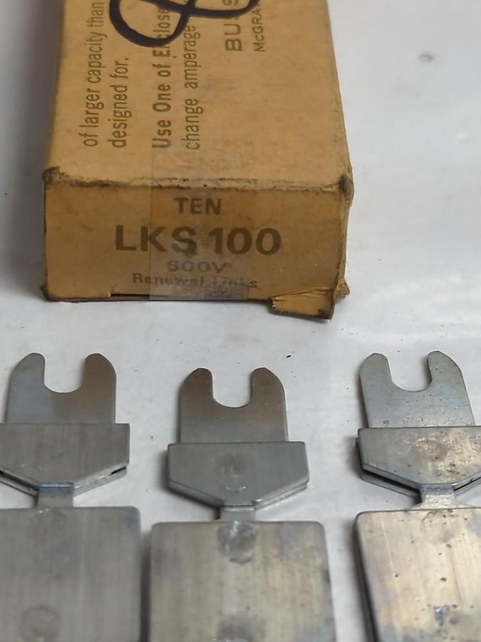 BUSSMANN,LKS100,SUPER-LAG RENEWAL LINKS 100 AMP 600 VOLT LOT OF 8 NOS