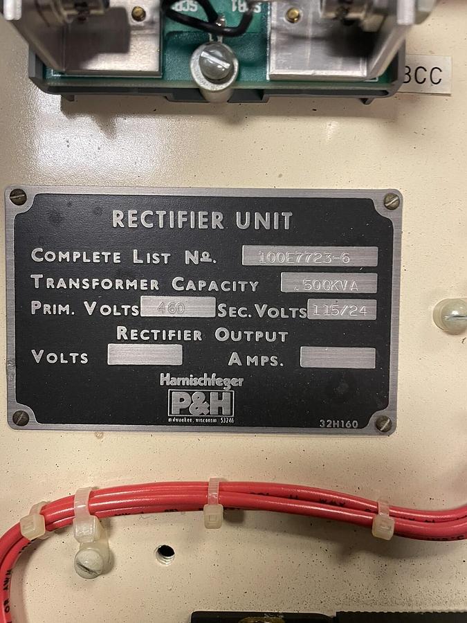 P&H,100E7723-6,CRANE RECTIFIER UNIT 460V 0.5KVA 500VA PRI 460V SEC 115/24V