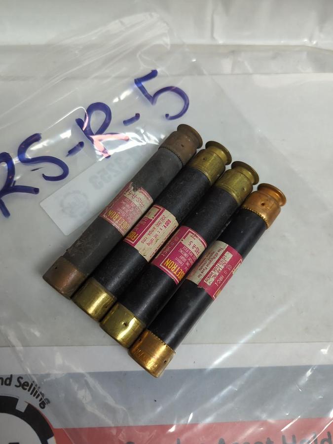 Used COOPER BUSSMANN,FRS-R-5,FUSETRON 5 AMP FUSE LOT OF 4 PRE-OWNED