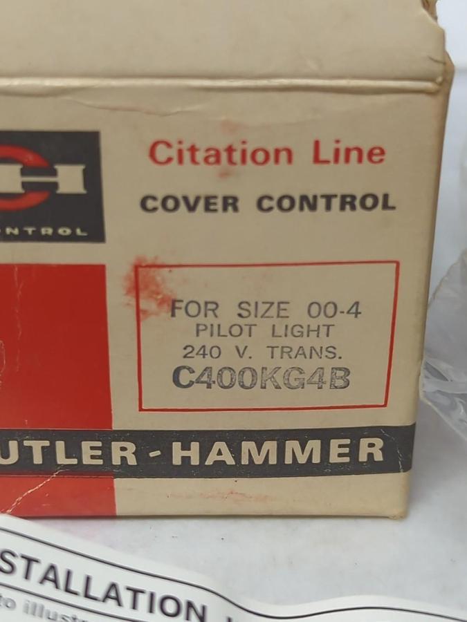 CUTLER-HAMMER,C400KG4B,COVER CONTROL FOR SIZE 00-4 PILOT LIGHT 240V TRANS NOS