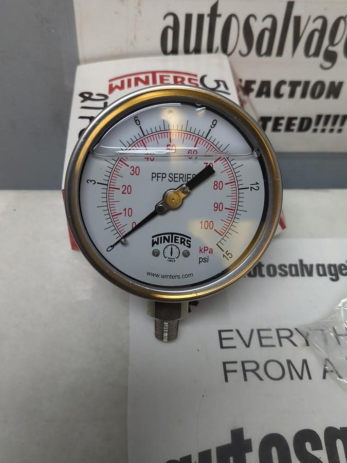 WINTERS,PFP641,SS 4 IN GAUGE 1/4 IN NPT 0-15 PSI/KPA NOS