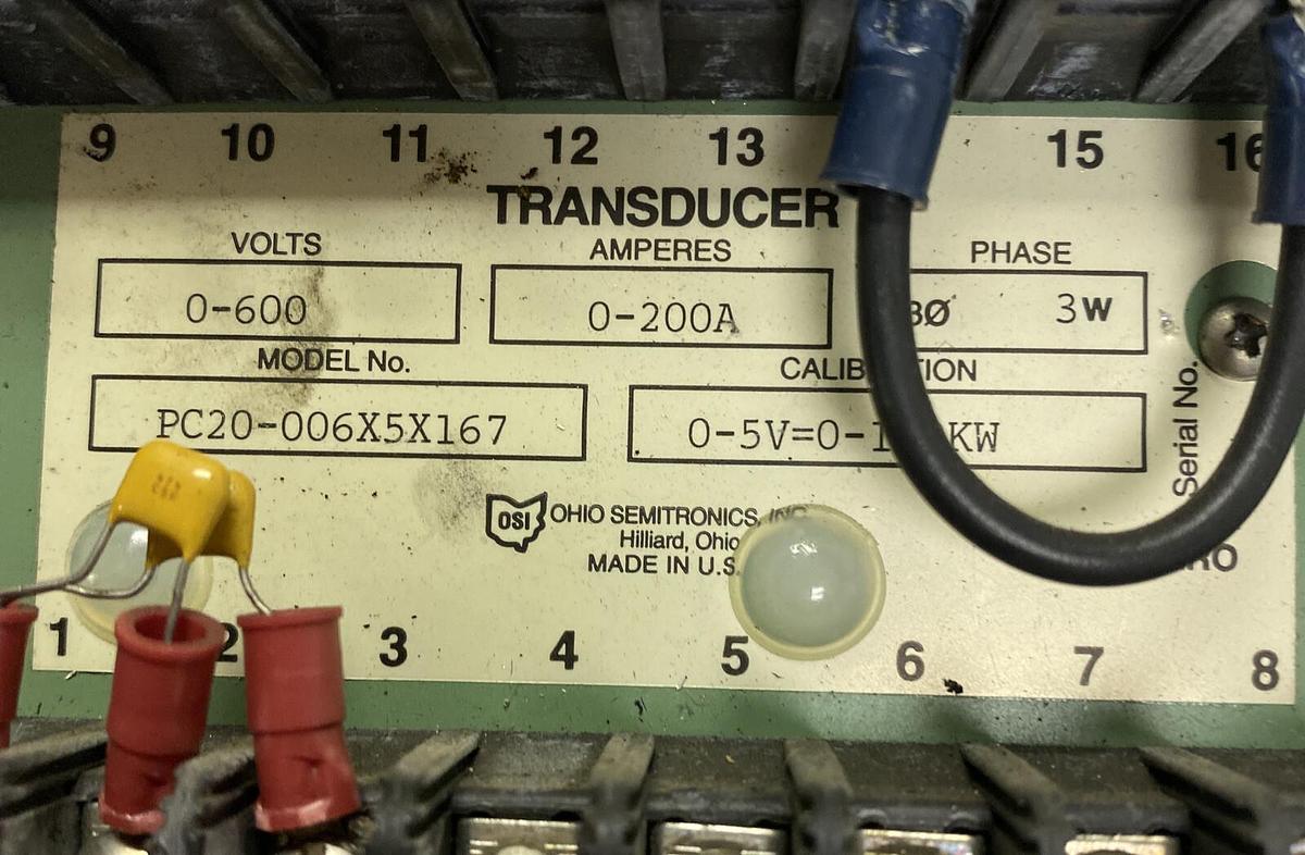 Used Ohio Semitronics,PC20-006X5X167,Transducer 0-200A 0-600V