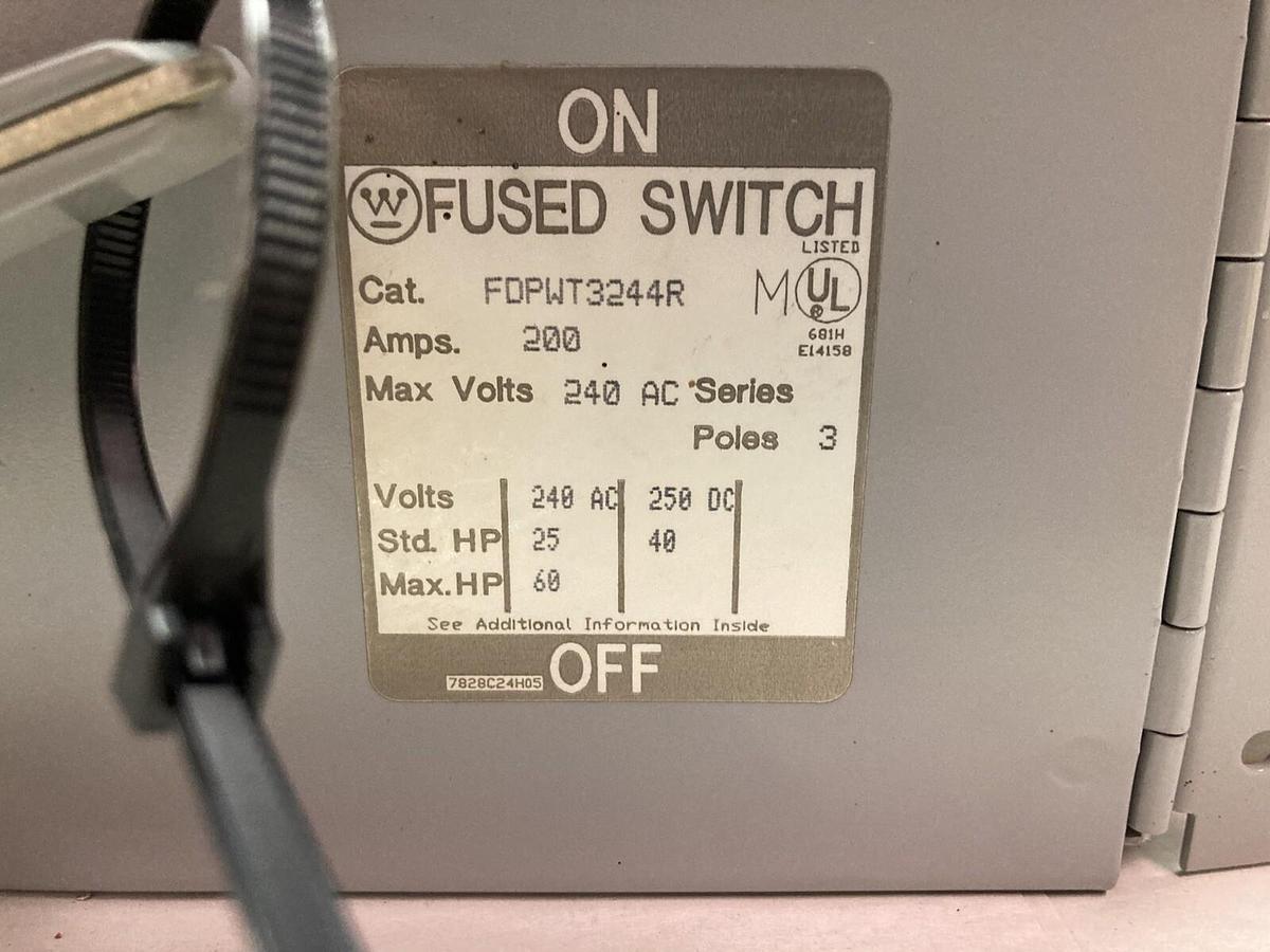Westinghouse,FDPWT3244R,3-Pole Fusible Panelboard Branch Switch 200a 240vac