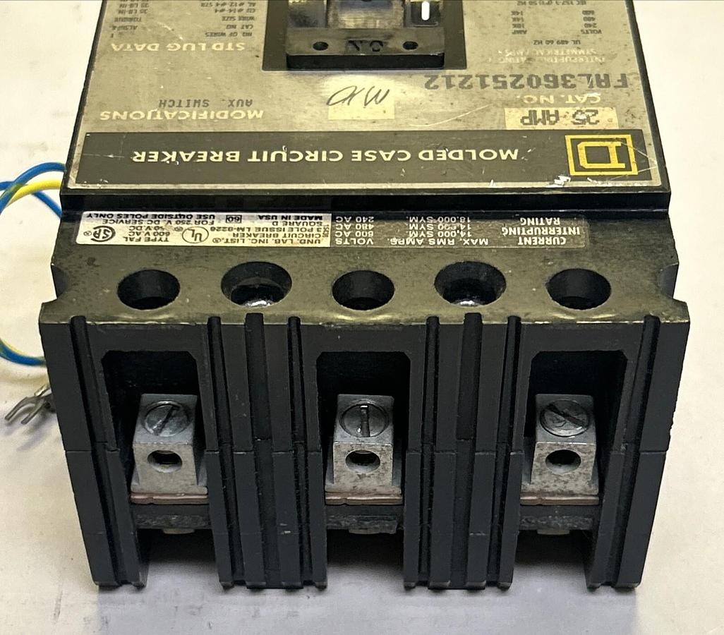 Used SQUARE D,FAL360251212,CIRCUIT BREAKER 25A 600V 3P