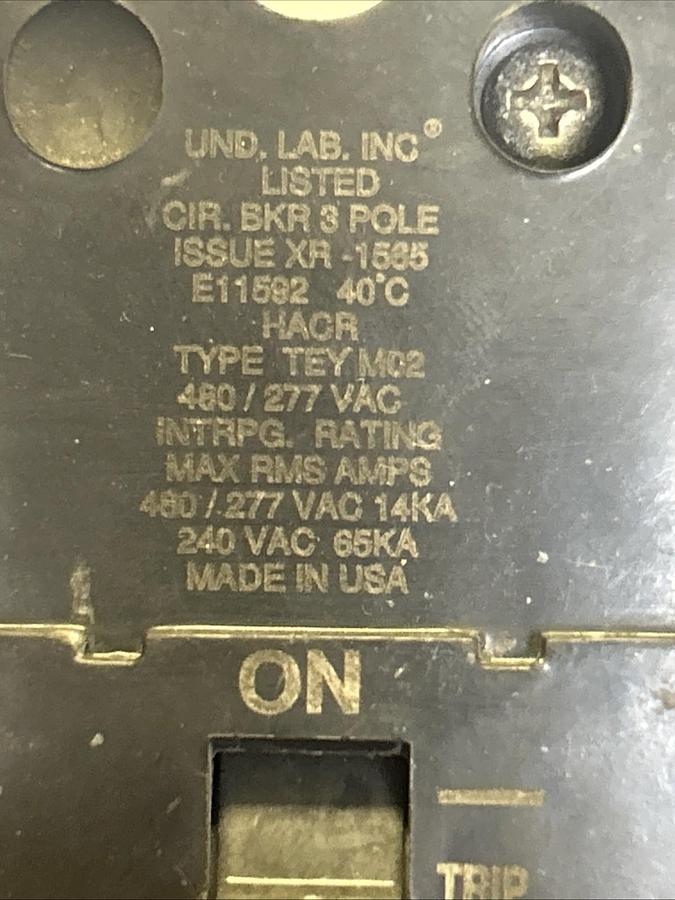 Used GENERAL ELECTRIC,TEY360,CIRCUIT BREAKER 60A 277V 3P