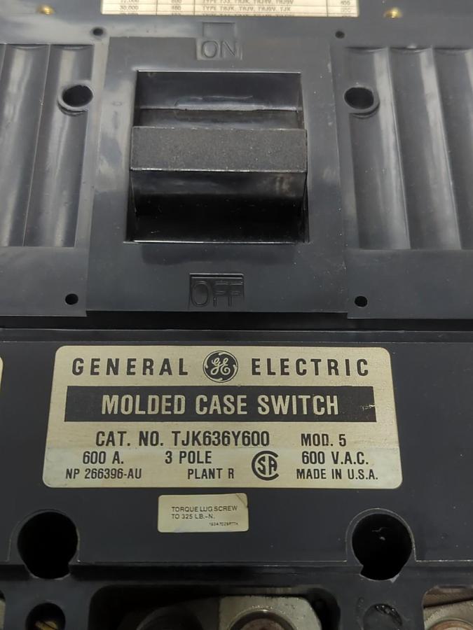 Used GE,TJK636Y600,3-POLE CIRCUIT BREAKER 600A 600VAC J529 PRE-OWNED