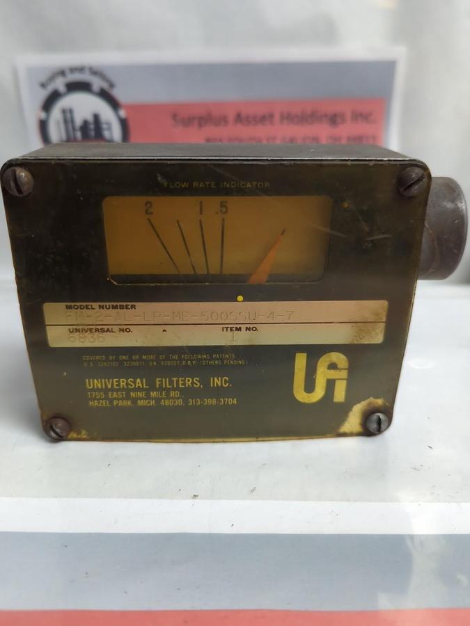 Used UNIVERSAL FILTERS,FM-2-AL-LP-ME-500SSU-4-7,FLOW RATE INDICATOR PRE-OWNED