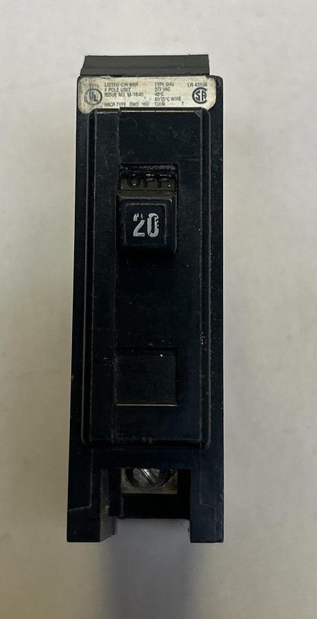 Used CUTLER-HAMMER,GHQ1020,CIRCUIT BREAKER 20A 12/240V 1P