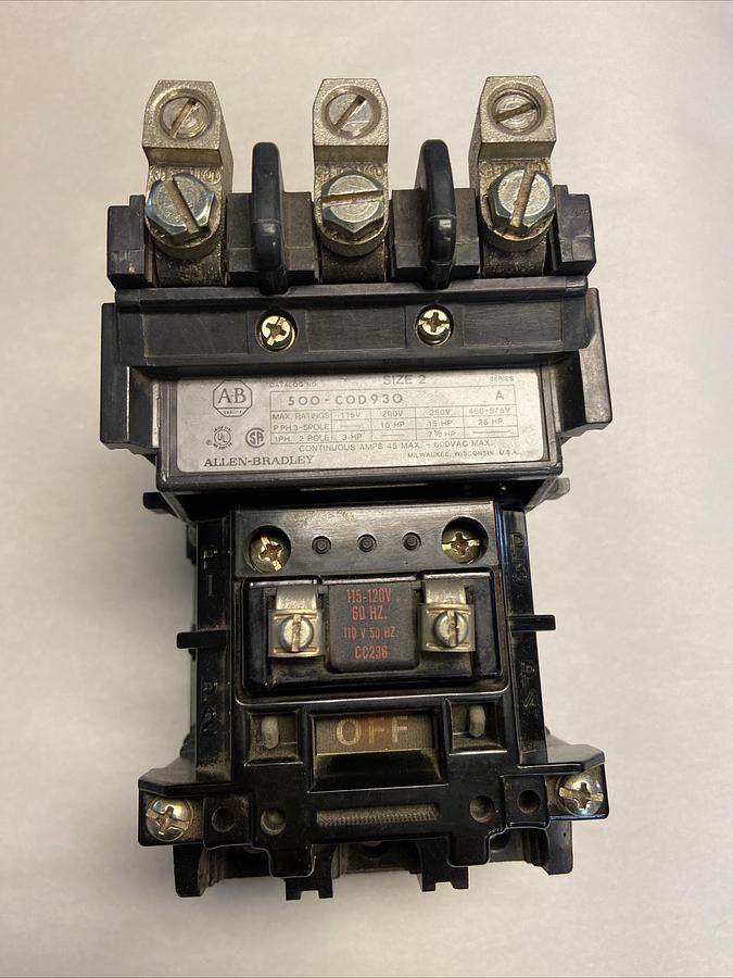 Used Allen Bradley,500-COD930,Size 2 Contactor 115-120V Coil