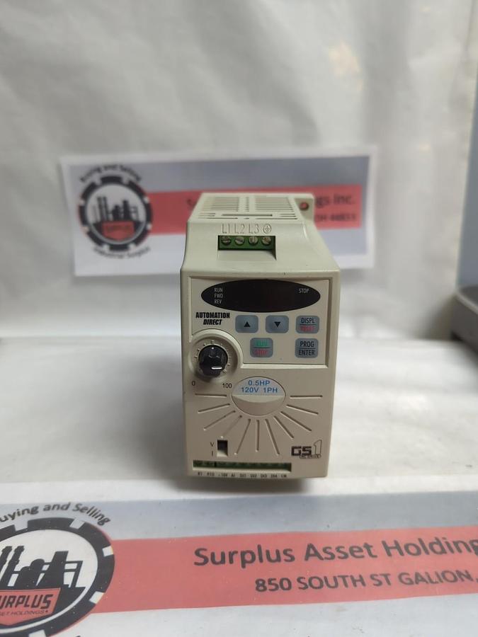 Used AUTOMATION DIRECT,GS1-10P5,AC DRIVE OUTPUT 0-240V 0.5HP 2.5AMPS 1.0KVA 3PH