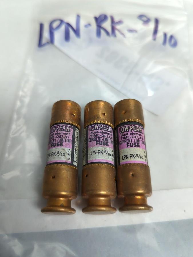 Used COOPER BUSSMANN,LPN-RK-8/10,LOW-PEAK 8/10AMP FUSE LOT OF 3 PRE-OWNED