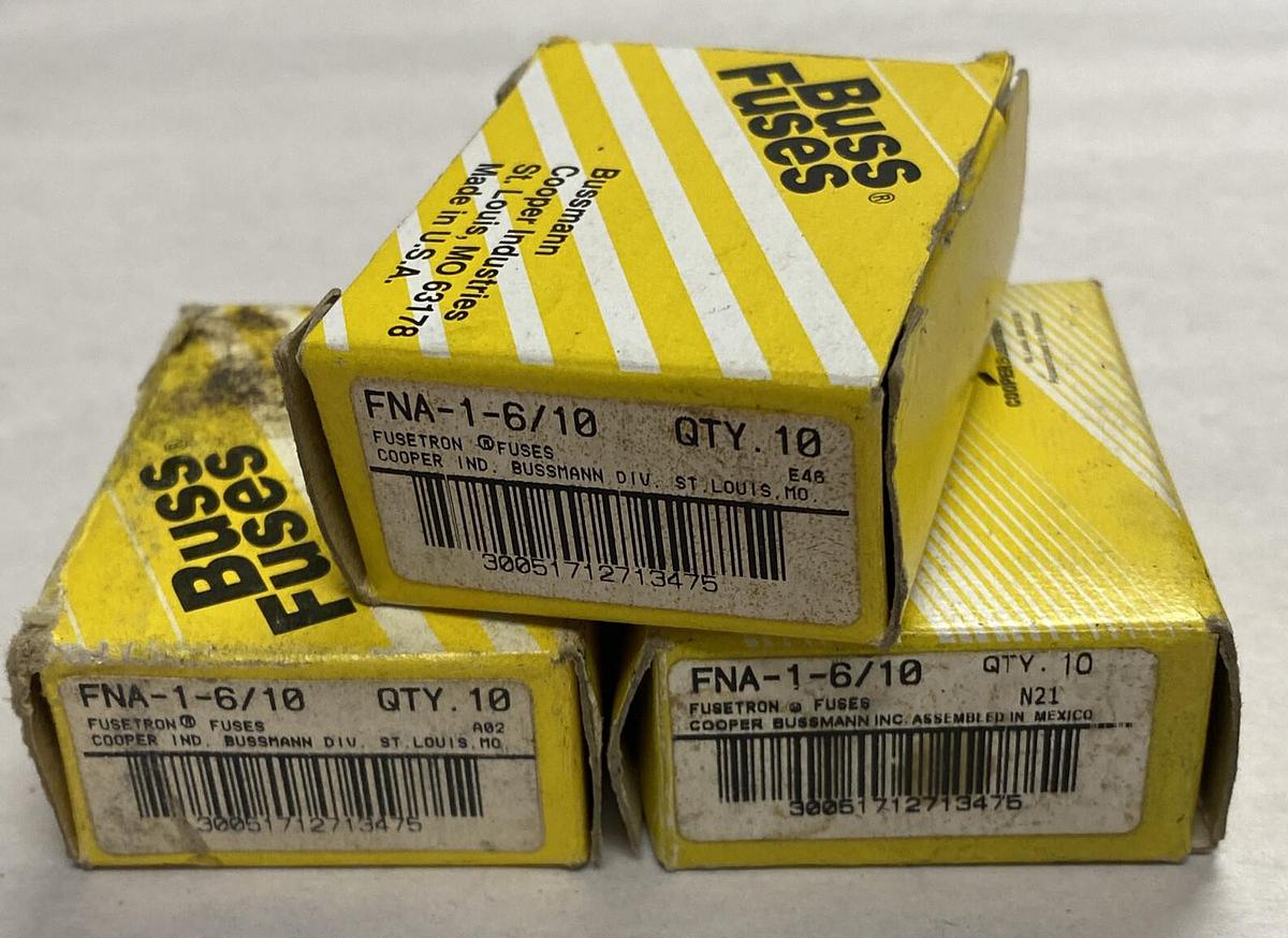 Cooper Bussmann,FNA-1-6/10,Fusetron Fuse Lot Of 22 NOS