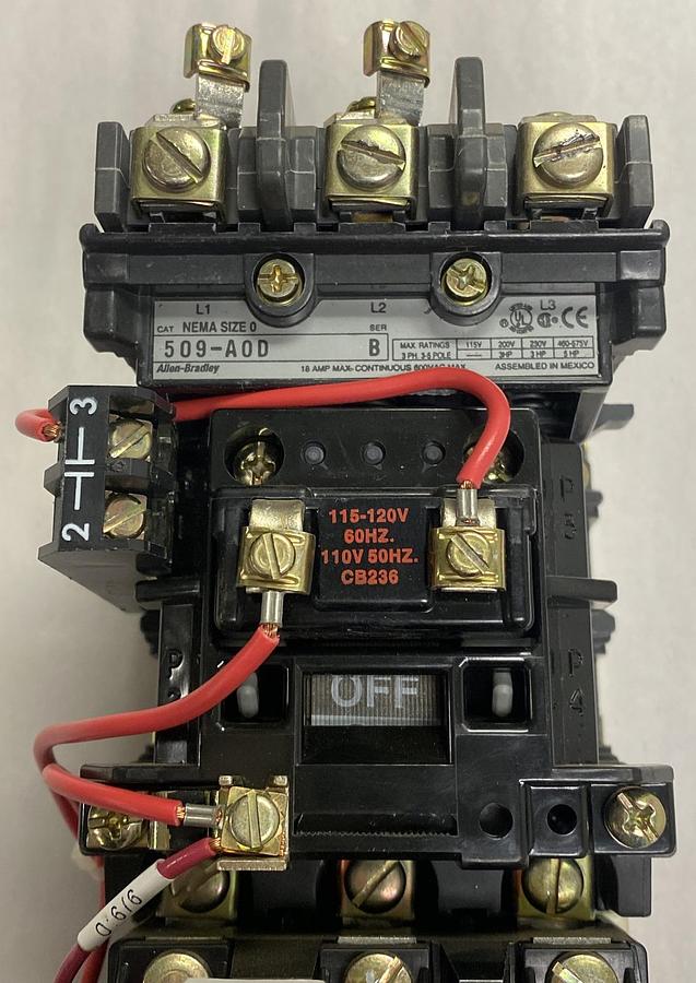 Used ALLEN BRADLEY,509-A0D,SER B STARTER NEMA SIZE 0 18 AMP 600V