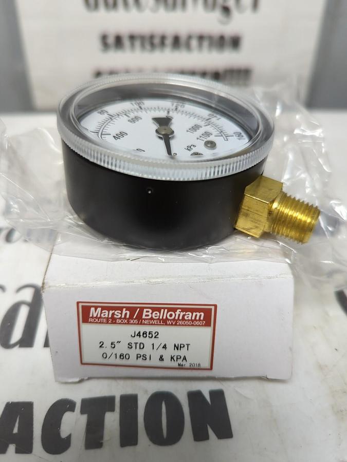 MARSH BELLOFRAM,J4652,2.5 INCH STD 1/4 INCH NPT PSI GAUGE NEW