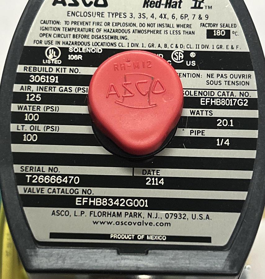 ASCO,EFHB8342G001,SOLENOID VALVE 1/4IN NOS