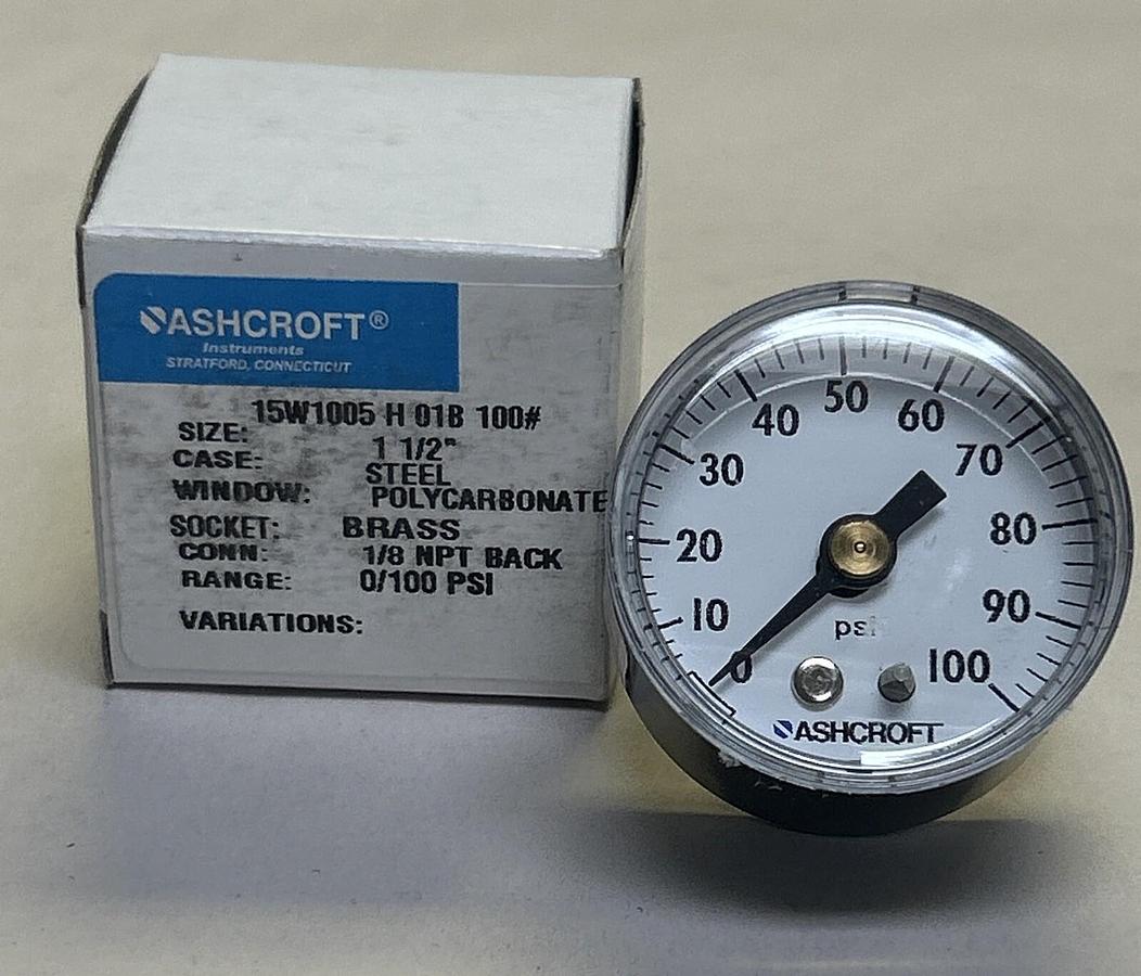 ASHCROFT,15W1005H01B100,PRESSURE GAUGE 1-1/2 INCH 0-100PSI NOS