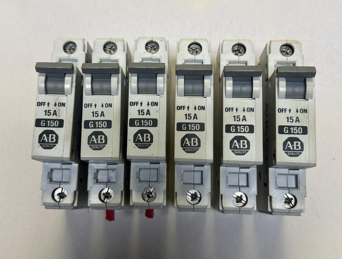Used ALLEN BRADLEY,1492-CB1,CIRCUIT BREAKER 15A 1P LOT OF 6