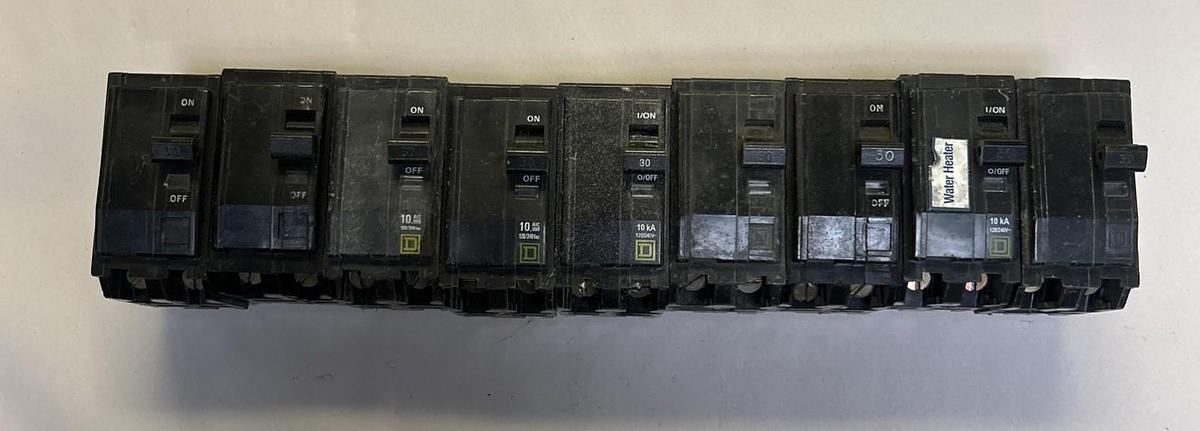 Used SQUARE D,QO230,CIRCUIT BREAKER 30A 120/240V 2P LOT OF 9