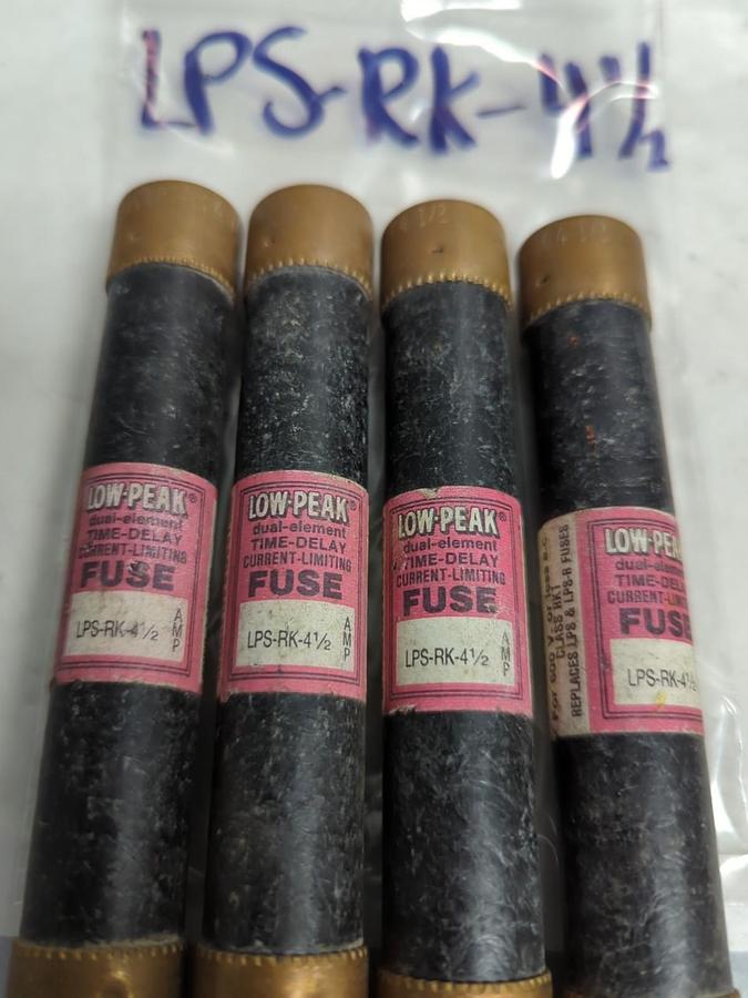 Used COOPER BUSSMANN,LPS-RK-4-1/2,LOW-PEAK 4-1/2 AMP FUSE LOT OF 4 PRE-OWNED