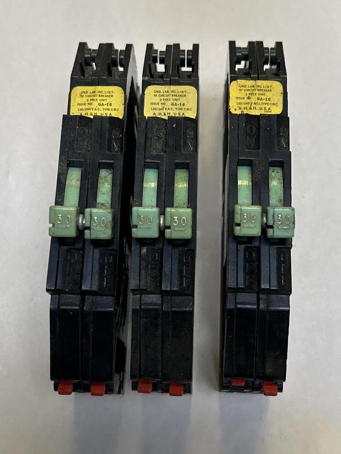 Used ARROW HART,CB-230,CIRCUIT BREAKER 30A 120/240V 2P LOT OF 3