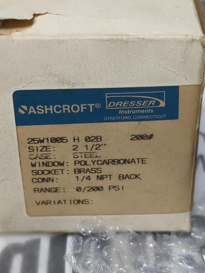 ASHCROFT,25W1005 H 02B,GAUGE 2-1/2 INCH 1/4 INCH NPT NOS