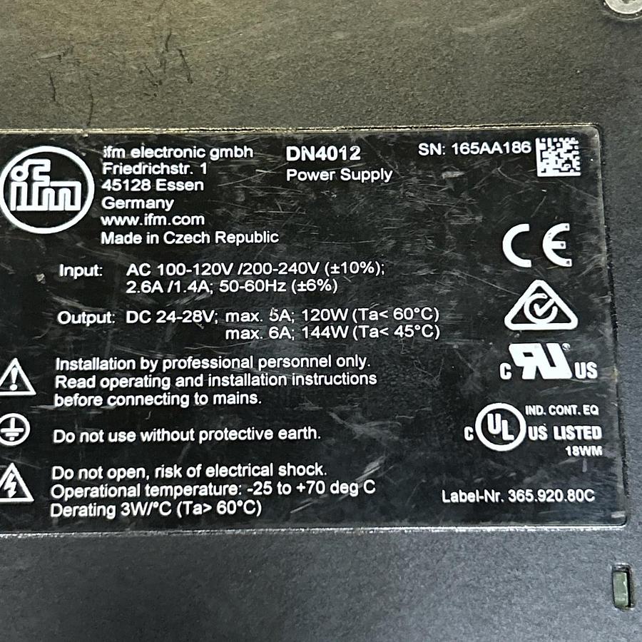 Used IFM EFECTOR,DN4012,POWER SUPPLY 24VDC 5A