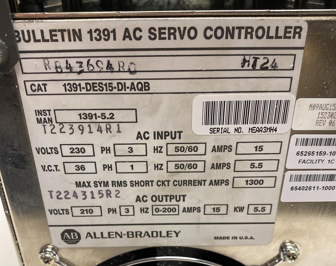 Used ALLEN BRADLEY,1391-DES15-DI-AQB AC,SERVO CONTROLLER REFURBISHED