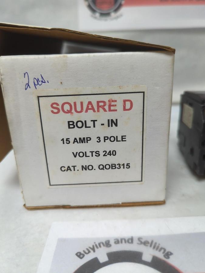 Used SQUARE D,QOB315,CIRCUIT BREAKER 3-POLE 15 AMP LOT OF 2 PRE-OWNED