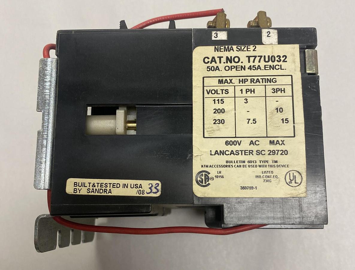 Used JOSLYN CLARK,T77U032,SIZE 2 CONTACTOR 50A 600V