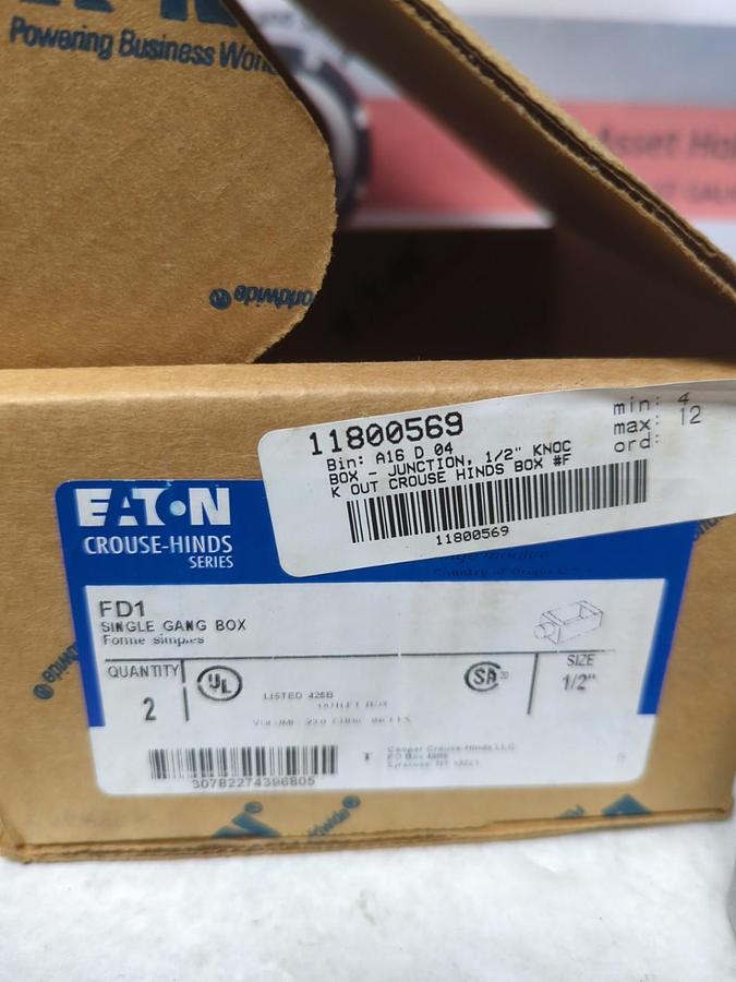 EATON CROUSE-HINDS,FD1,SINGLE GANG BOX SIZE 1/2 INCH BOX OF 2 NOS