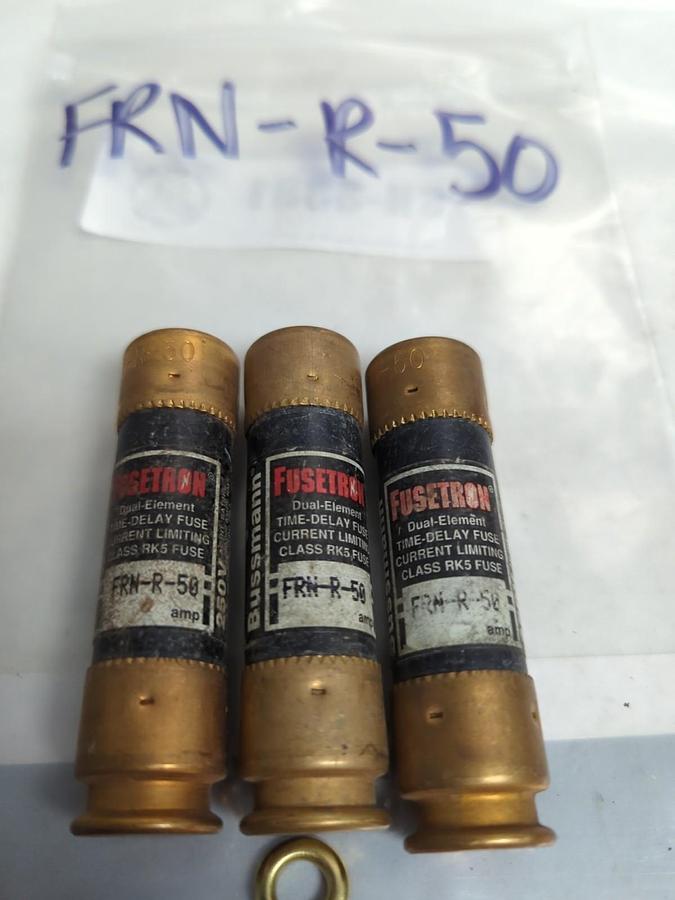 Used COOPER BUSSMANN,FRN-R-50,FUSETRON 50 AMP FUSE LOT OF 3 PRE-OWNED
