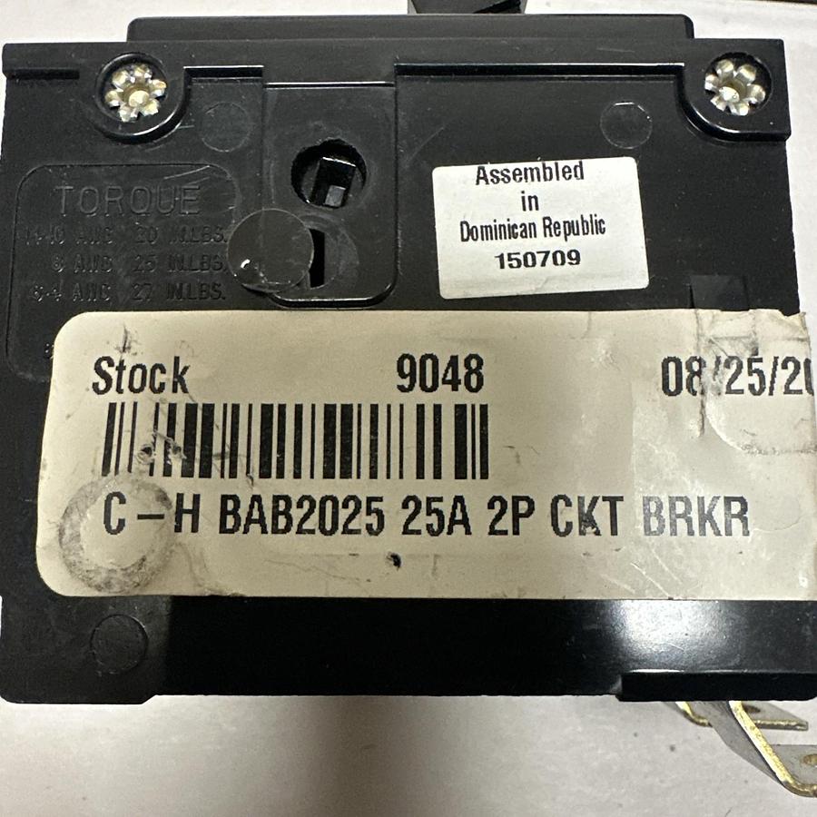 Used Cutler-Hammer,BAB2025,25 Amp 2 Pole 120/240VAC Circuit Breaker LOT of 3