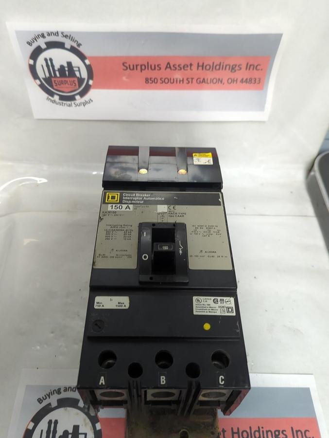 Used SQUARE D,KA36150,CIRCUIT BREAKER 3-POLE 150 AMP PRE-OWNED