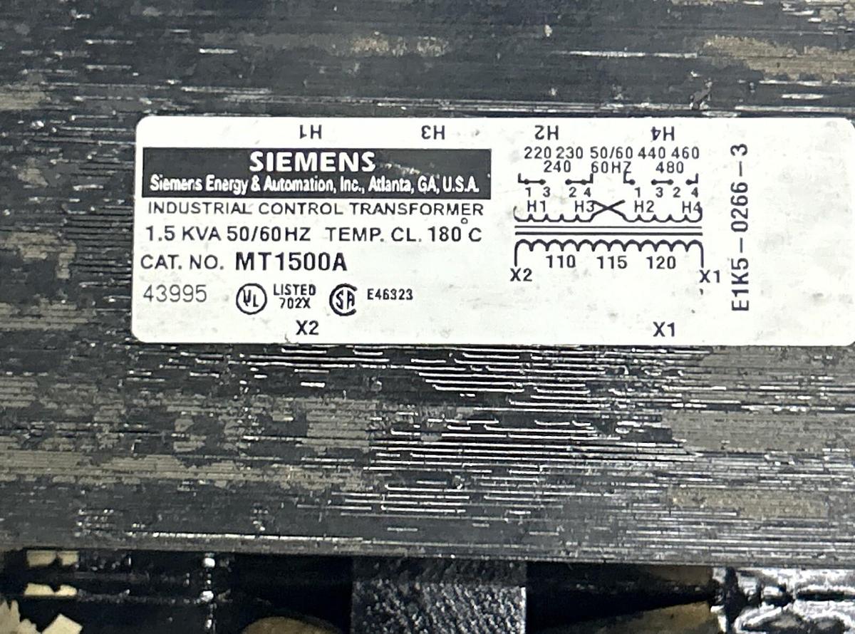 Used SIEMENS,MT1500A,CONTROL TRANSFORMER 1.5KVA