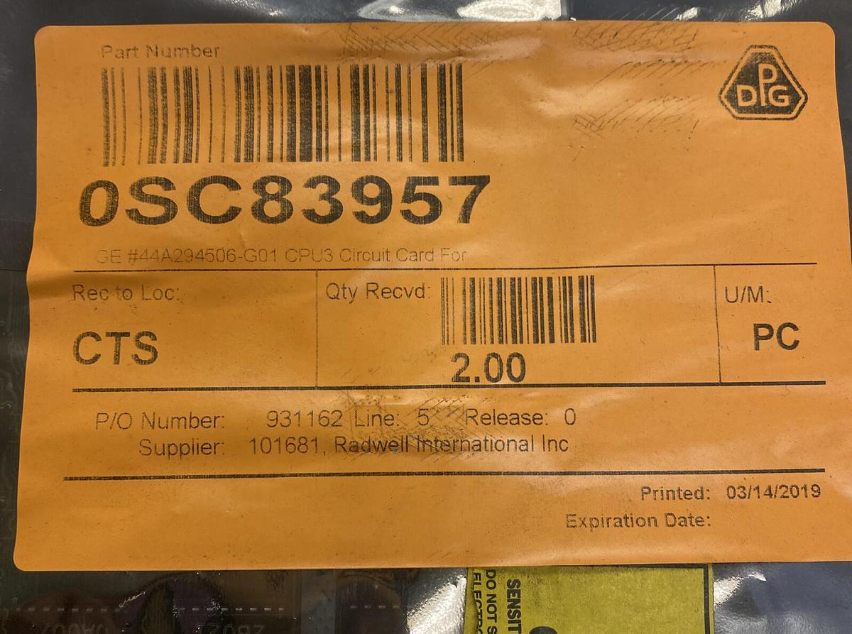 Used GENERAL ELECTRIC,44A294506-G01 CPU3,PC BOARD REFRUBISHED