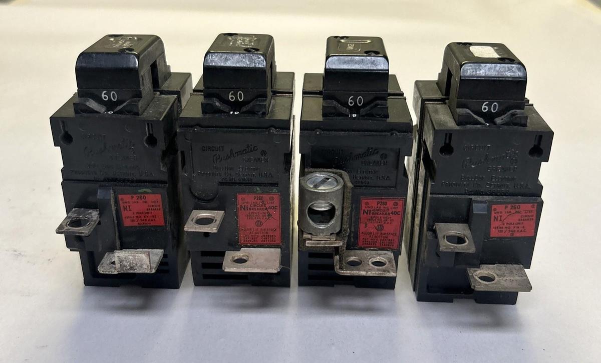 Used BULLDOG ELECTRIC,P260,PUSHMATIC CIRCUIT BREAKER 60A 120/240V 2P LOT OF 4