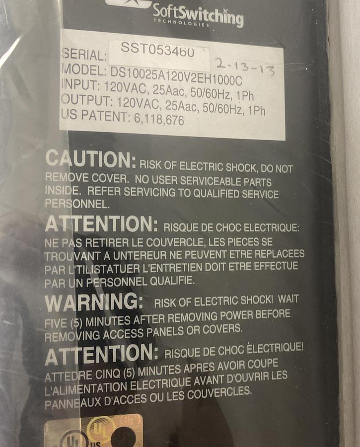 Used SOFTSWITCHING TECHNOLOGIES,DYSC DS10025A120V2EH1000C,DYNAMIC SAG CONNECTOR