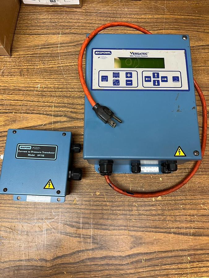 Used MAGPOWR VERSATEC,VTCE,WEB TENSION CONTROLLER W/ IPTE PRESSURE TRANSDUCER