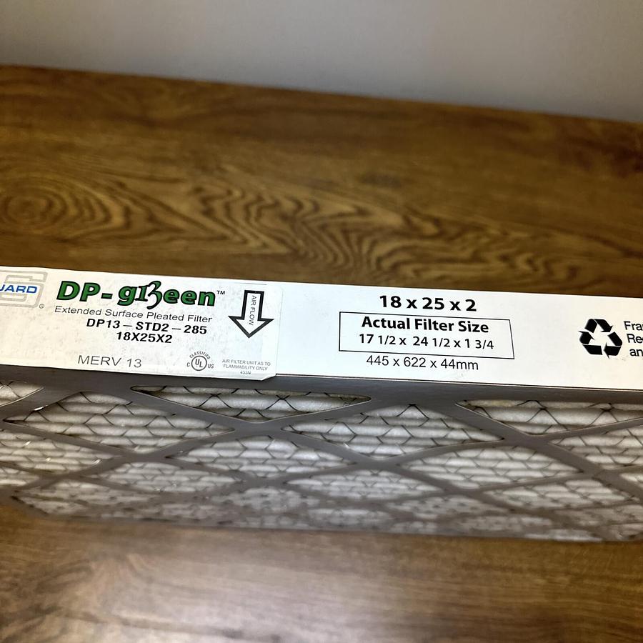 Airguard Filter,DP13-STD2-285 18X25X2,Air Filter Box of 8