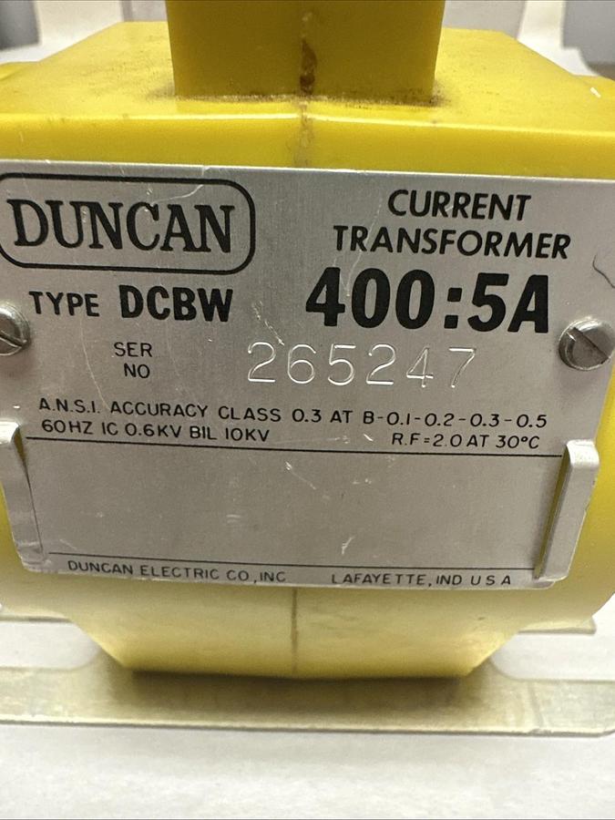 Used Duncan,DCBW,400:5A Current Transformer