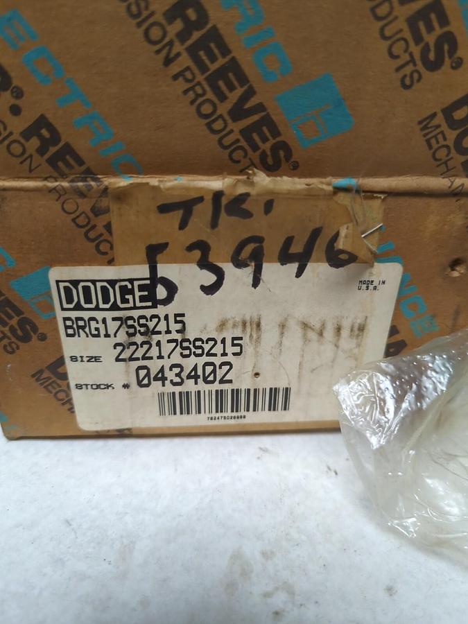 DODGE,043402,BRG17SS15 SPLIT SPHERICAL BEARING SIZE 22217SS215 NOS
