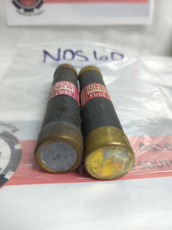 Used COOPER BUSSMANN,NOS60,ONE-TIME 60 AMP FUSE LOT OF 2 PRE-OWNED