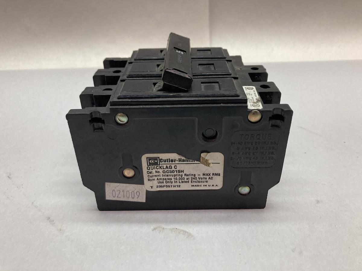 Used Cutler Hammer,QC3015H,Quicklag C 3-Pole Circuit Breaker 240 VAC