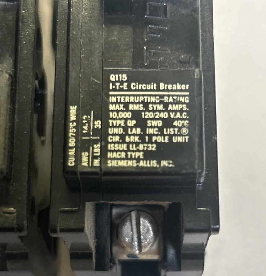 Used ITE,Q115,CIRCUIT BREAKER 15A 120/240V 1P LOT OF 6