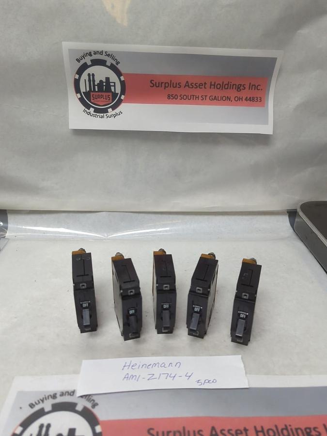Used HEINEMANN,AM1-Z174-4,CIRCUIT BREAKER 10A 125VAC LOT OF 5 PRE-OWNED