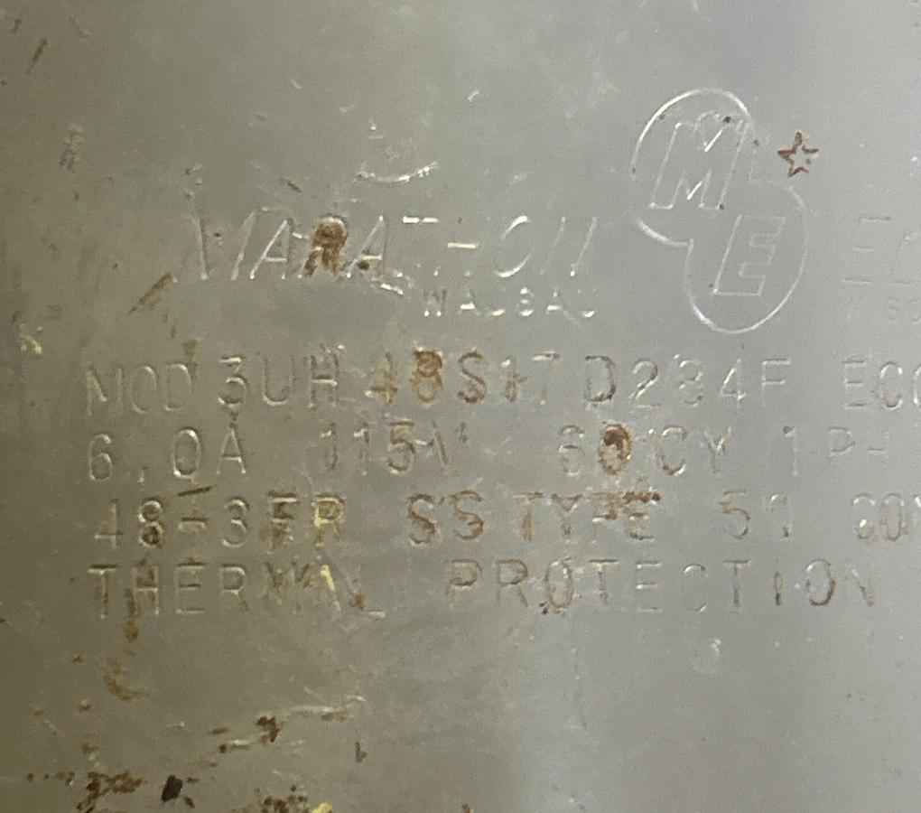 Used MARATHON ELECTRIC,3UH48S17D284F,BLOWER MOTOR 6A 115V 1725RPM 1/3HP