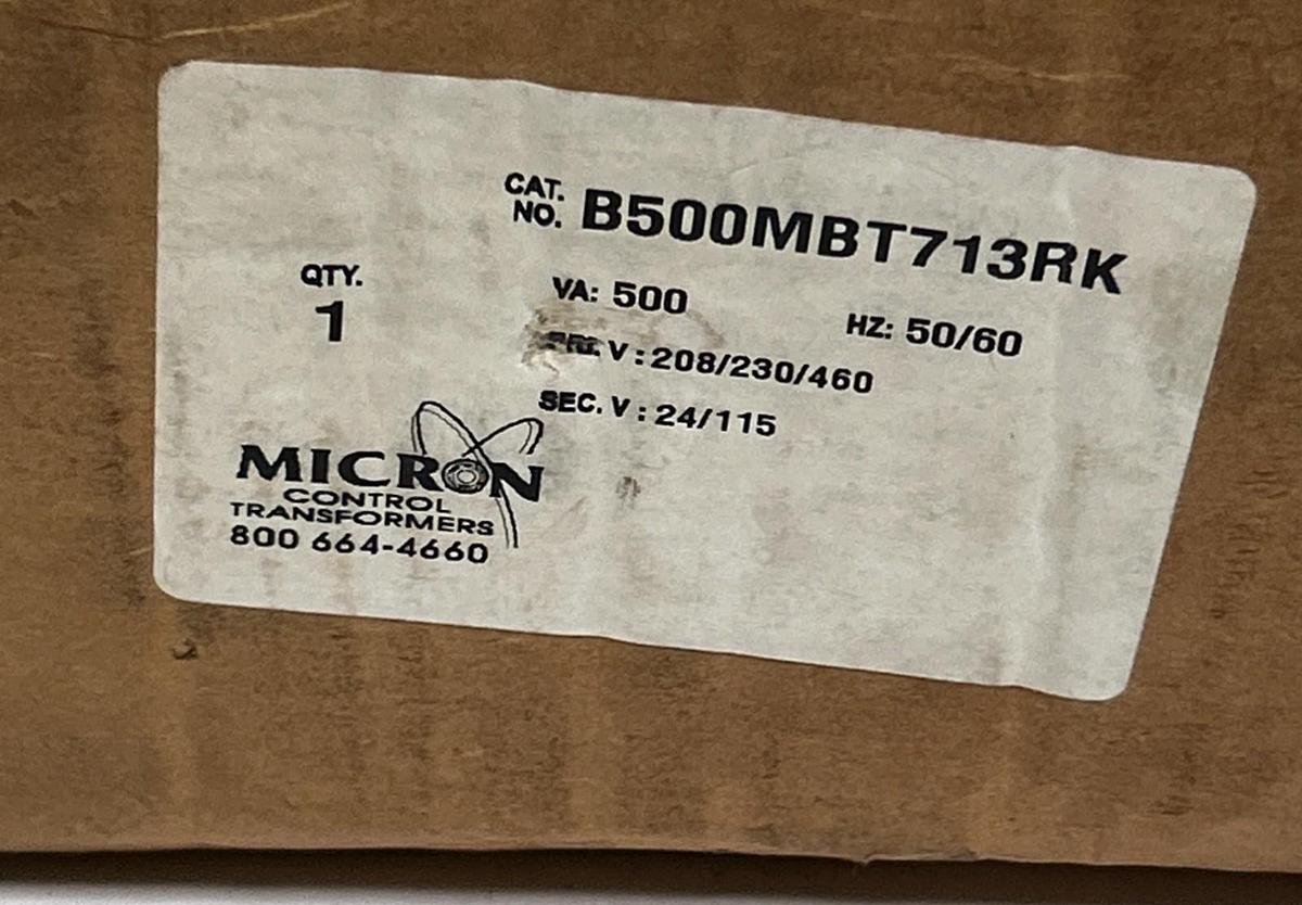 MICRON INDUSTRIES,B500MBT713RK,CONTROL TRANSFORMER 500VA NOS