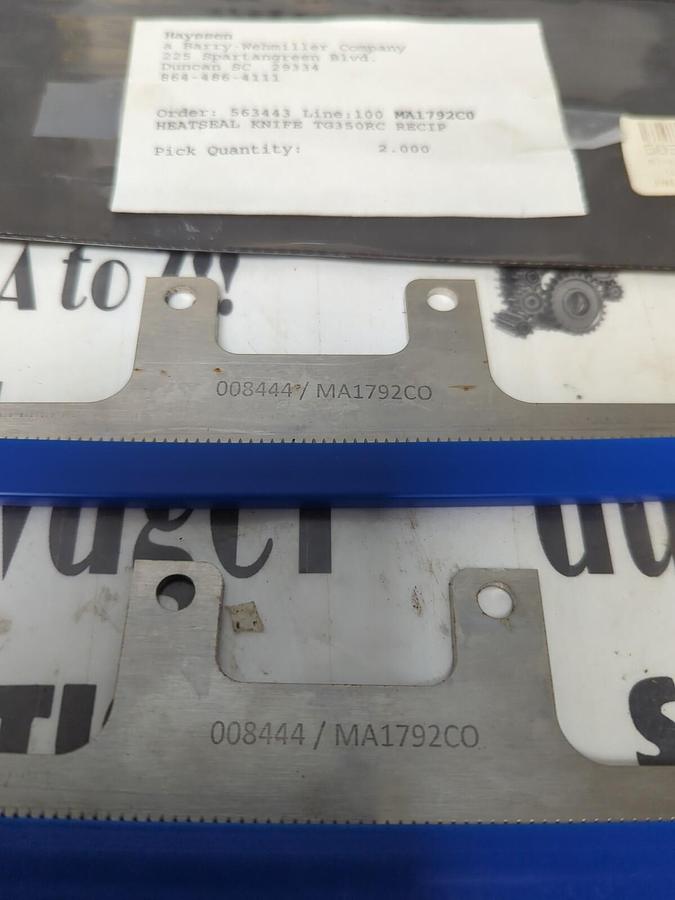 HAYSSEN,008444/MA1792CO,STAINLESS SERRATED HEATSEAL KNIFE BLADE LOT OF 2 NOS