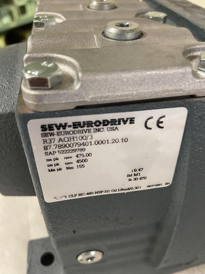 Used SEW Eurodrive,R37-AQH100/3 4500/475RPM,Gear Reducer Ratio 9.47