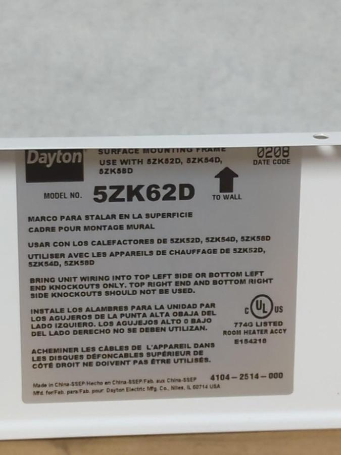 DAYTON,5ZK62D,SURFACE MOUNTING FRAME NOS